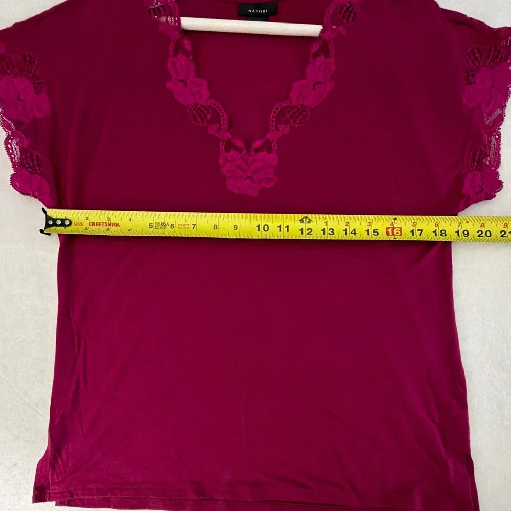 Natori Zen Medium Floral Short Sleeve Pajama Set Heather Night Berry Lace